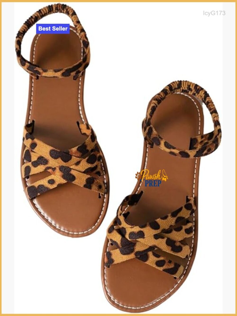 Women's Leopard Print Flat Sandals Criss Cross Strappy Open Toe Ankle Strap